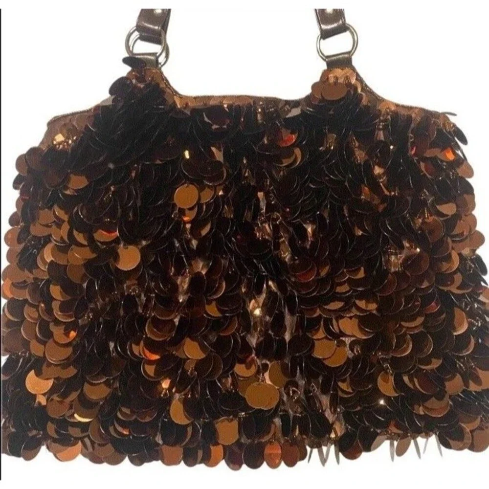Y2K  2000s Brown Sequin Beaded Shoulder Bag Festival Shoulder Purse Vintage